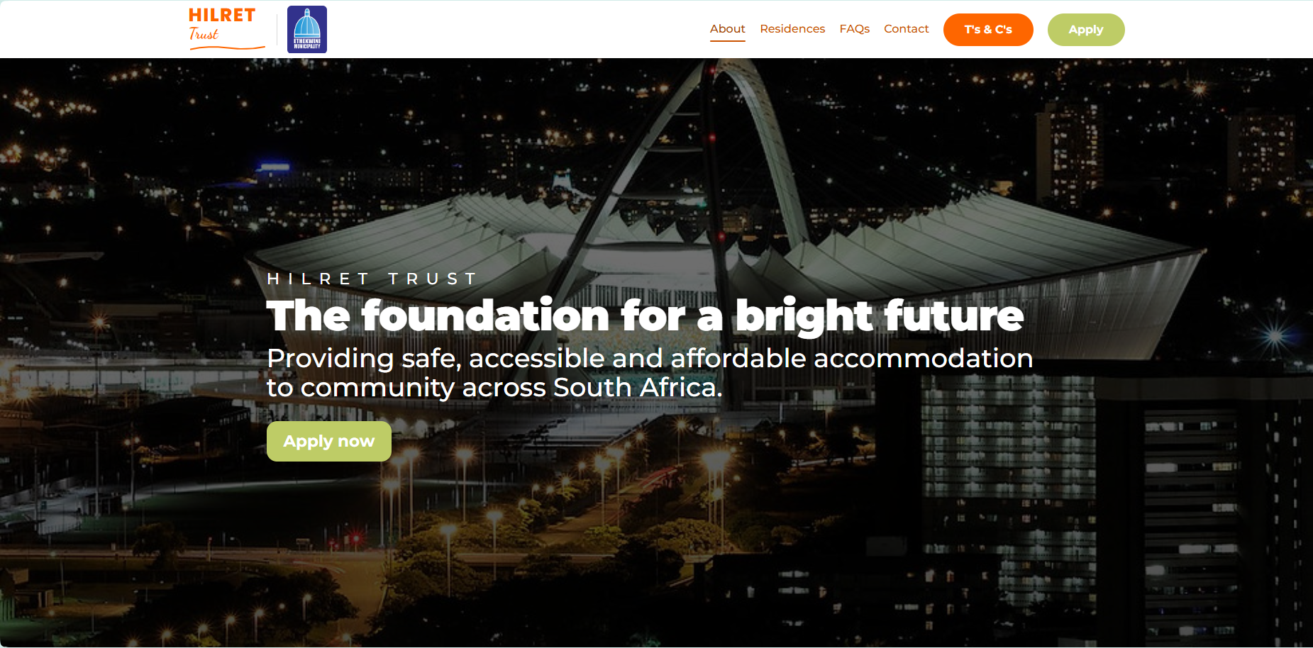 Hilret Trust website — providing safe, accessible and affordable accommodation across South Africa